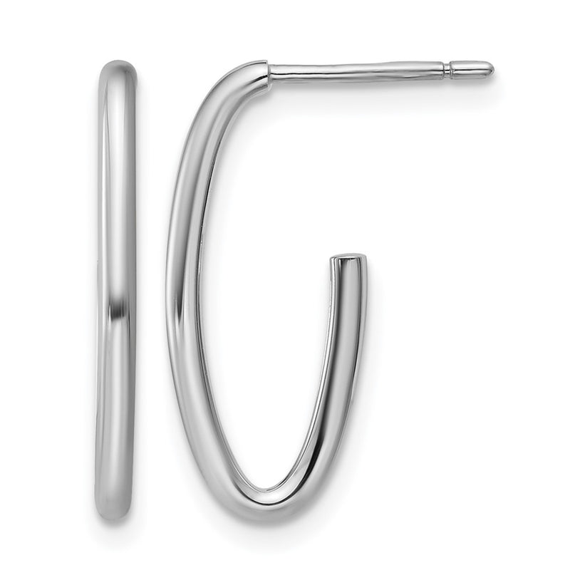 14K White Gold Polished 1.8mm Oval Post J Hoop Earrings