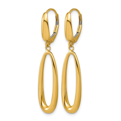 14K Yellow Gold Polished Tapered Oval Leverback Dangle Earrings