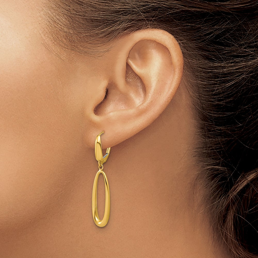 14K Yellow Gold Polished Tapered Oval Leverback Dangle Earrings