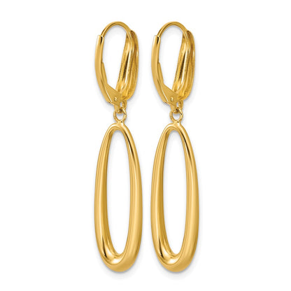 14K Yellow Gold Polished Tapered Oval Leverback Dangle Earrings