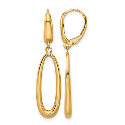 14K Yellow Gold Polished Tapered Oval Leverback Dangle Earrings