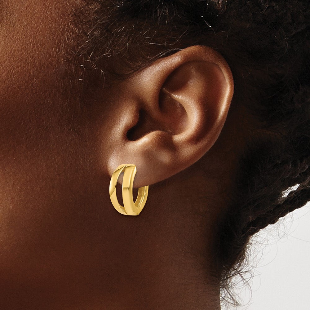14K Yellow Gold Polished Fancy Tapered Hinged Round Hoop Earrings