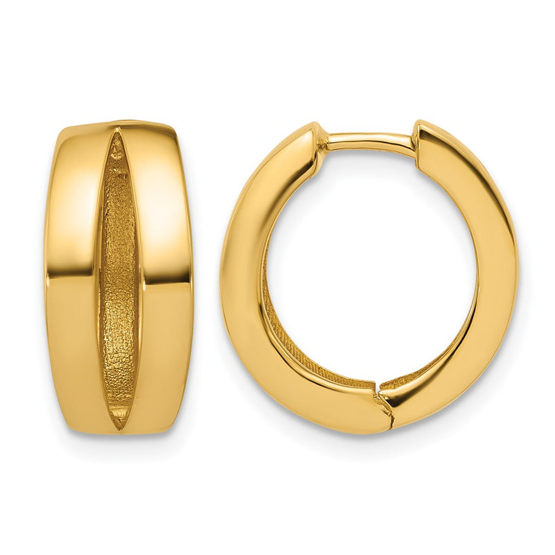 14K Yellow Gold Polished Fancy Tapered Hinged Round Hoop Earrings