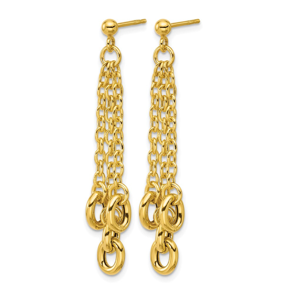 14K Yellow Gold Polished Fancy 3 Strand Cable Link Post Dangle Earrings