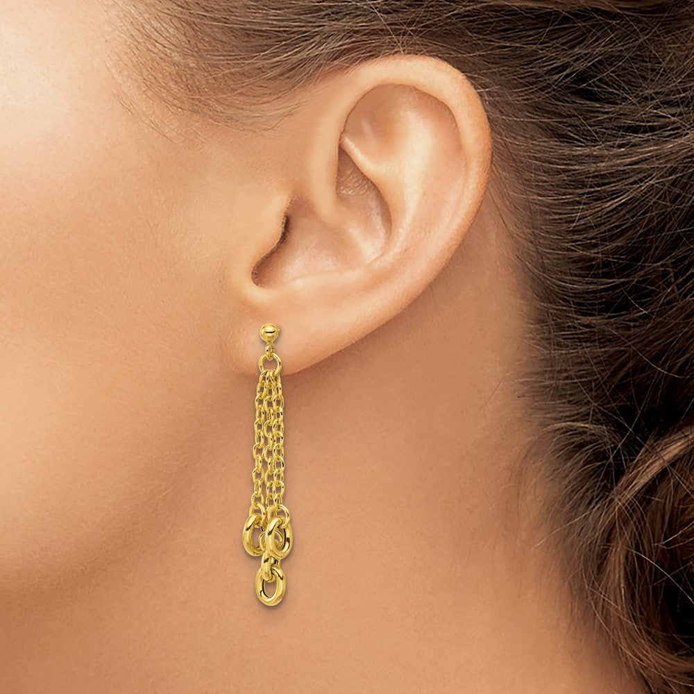 14K Yellow Gold Polished Fancy 3 Strand Cable Link Post Dangle Earrings