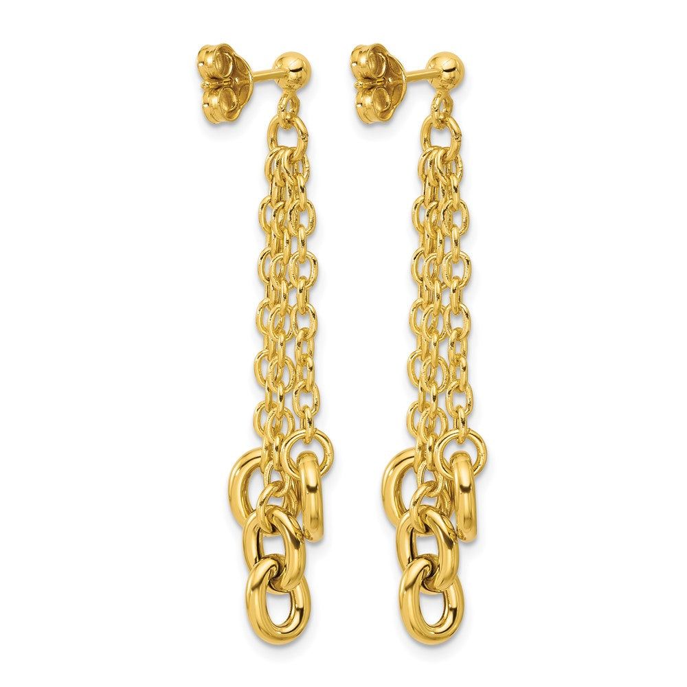 14K Yellow Gold Polished Fancy 3 Strand Cable Link Post Dangle Earrings