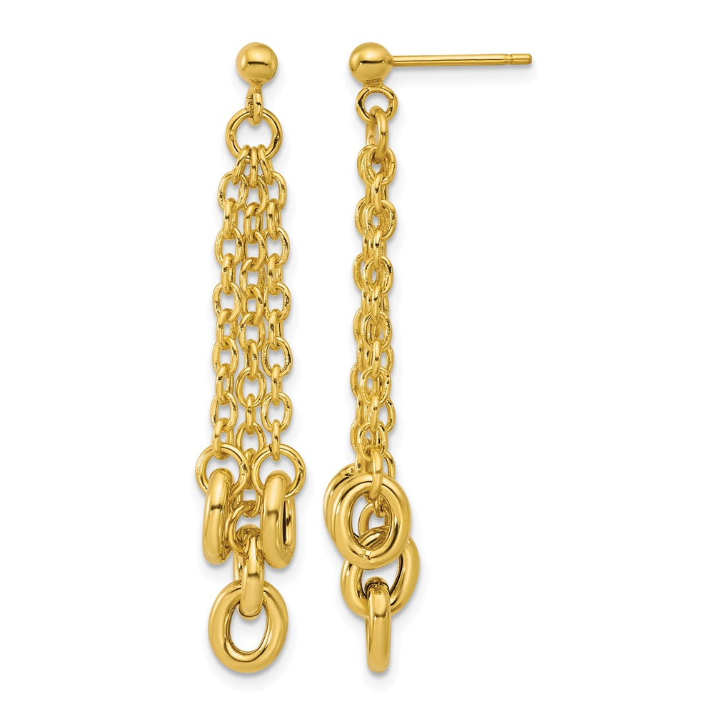 14K Yellow Gold Polished Fancy 3 Strand Cable Link Post Dangle Earrings