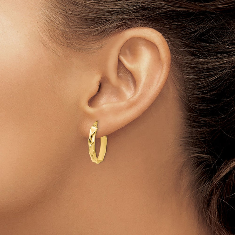 14K Yellow Gold Polished And Twisted Oval Hoop Earrings