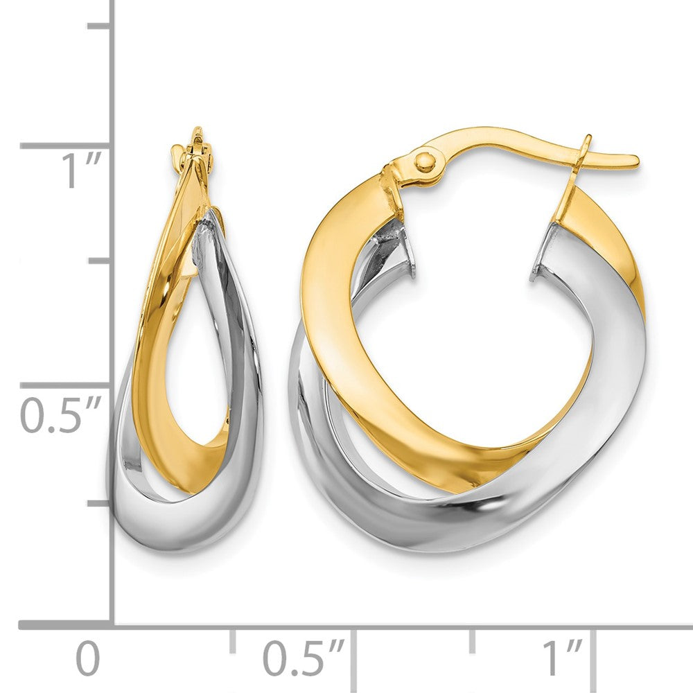 14K Two-Tone Polished Twisted Double Hoop Earrings