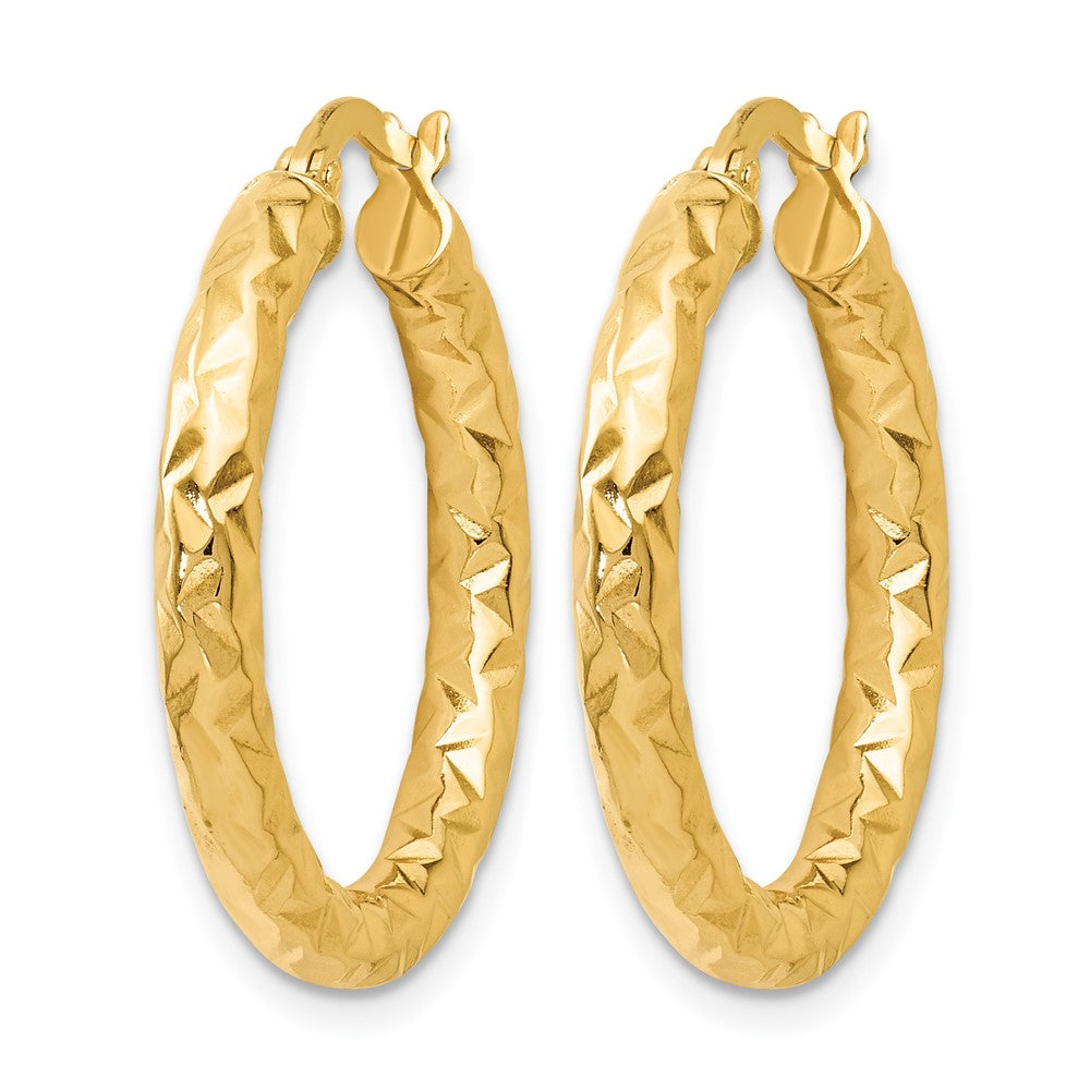 14K Yellow Gold Foreverlite Polished And Textured Hoop Earrings