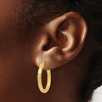 14K Yellow Gold Foreverlite Polished And Textured Hoop Earrings