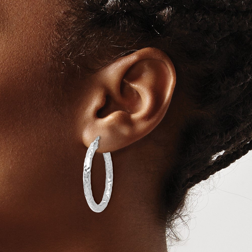 14K White Gold Foreverlite Polished And Textured Earrings