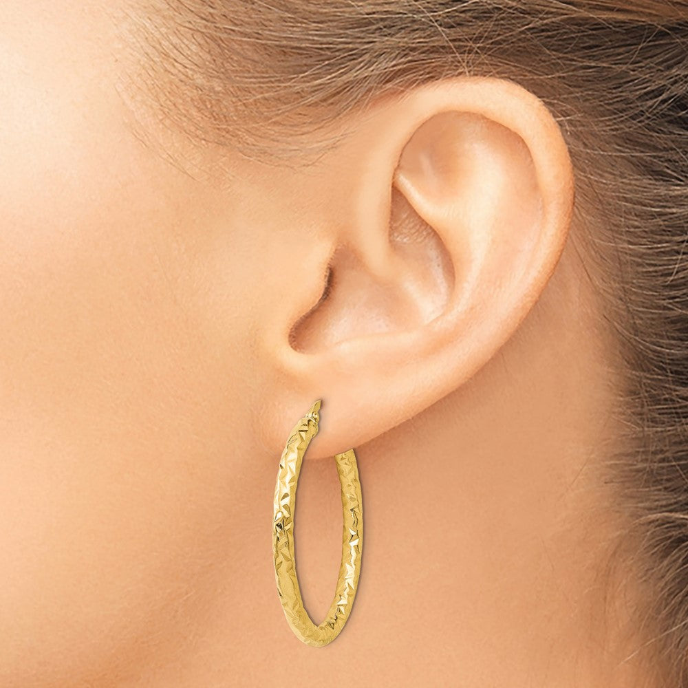 14K Yellow Gold Foreverlite Polished And Textured Hoop Earrings