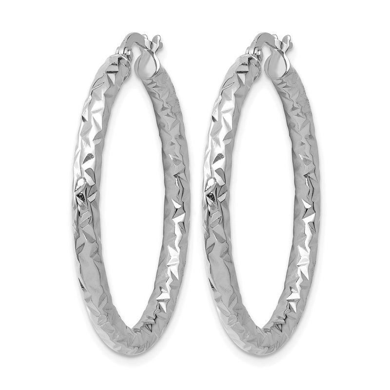 14K White Gold Foreverlite Polish/Textured Hoop Earrings