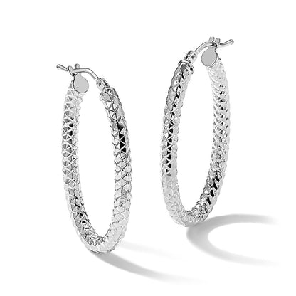 14K White Gold Foreverlite Polished And Textured Earrings