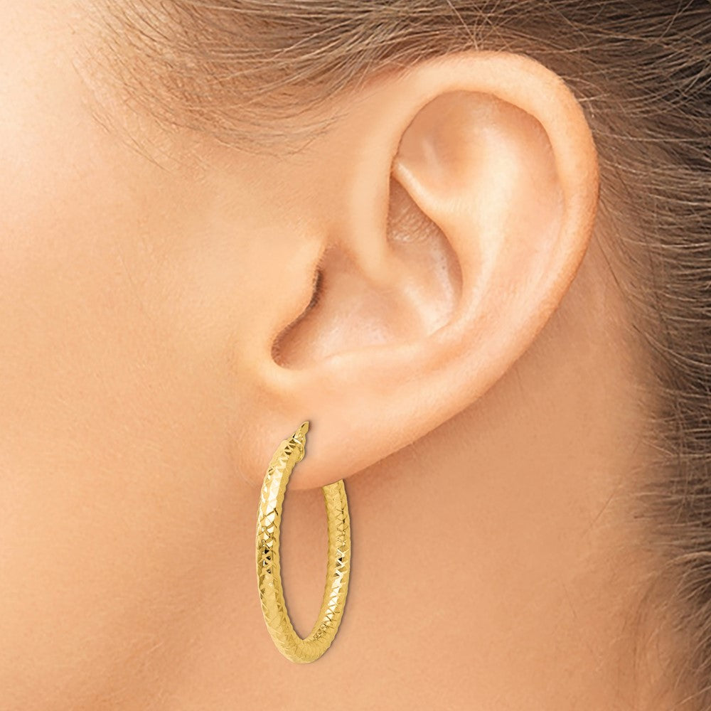 14K Yellow Gold Foreverlite Polished And Textured Hoop Earrings