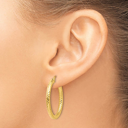 14K Yellow Gold Foreverlite Polished And Textured Hoop Earrings