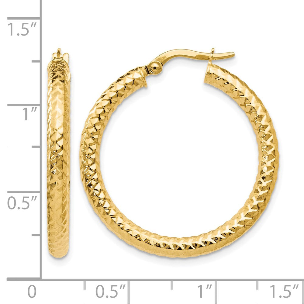 14K Yellow Gold Foreverlite Polished And Textured Hoop Earrings