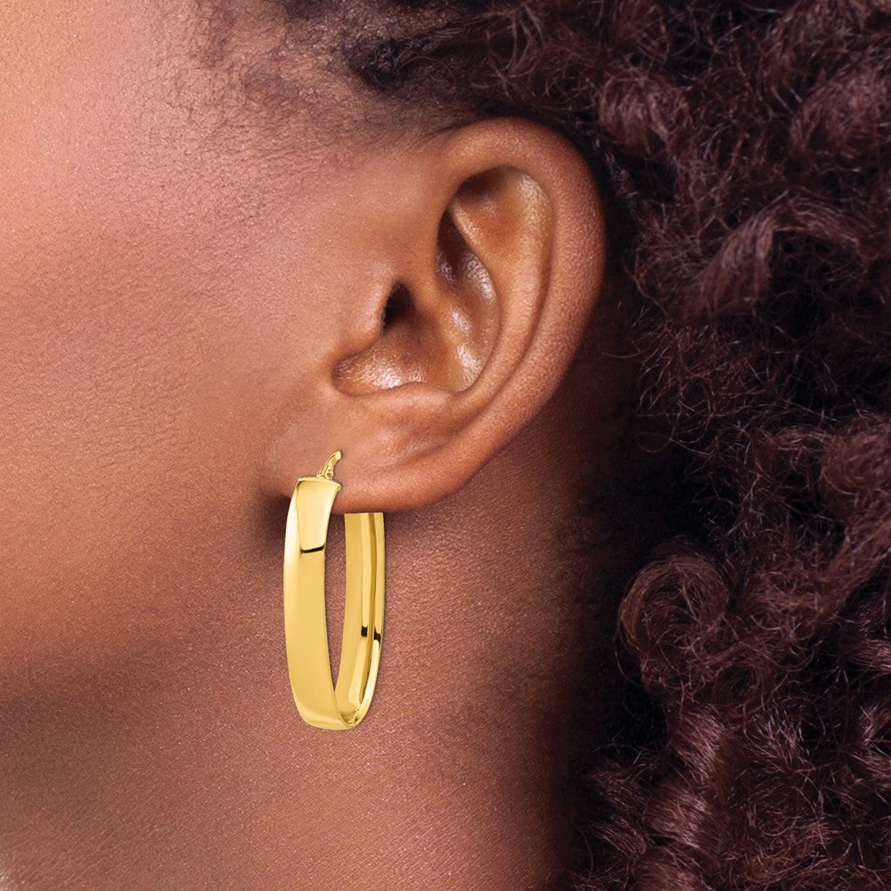 14K Yellow Gold Polished Oval Hoop Earrings
