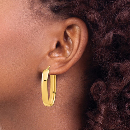 14K Yellow Gold Polished Oval Hoop Earrings