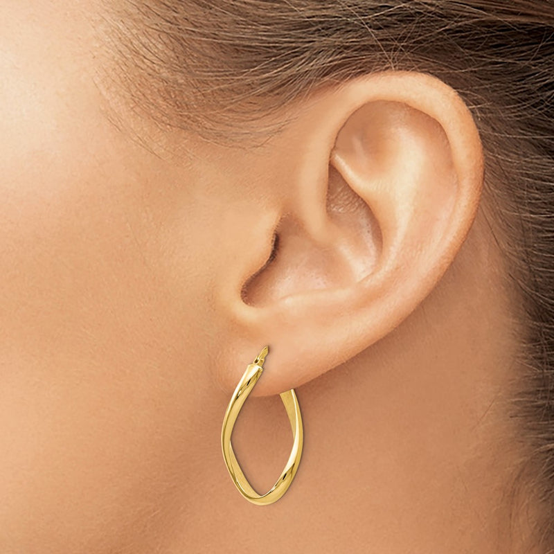 14K Yellow Gold Polished Oval Twisted Hoop Earrings