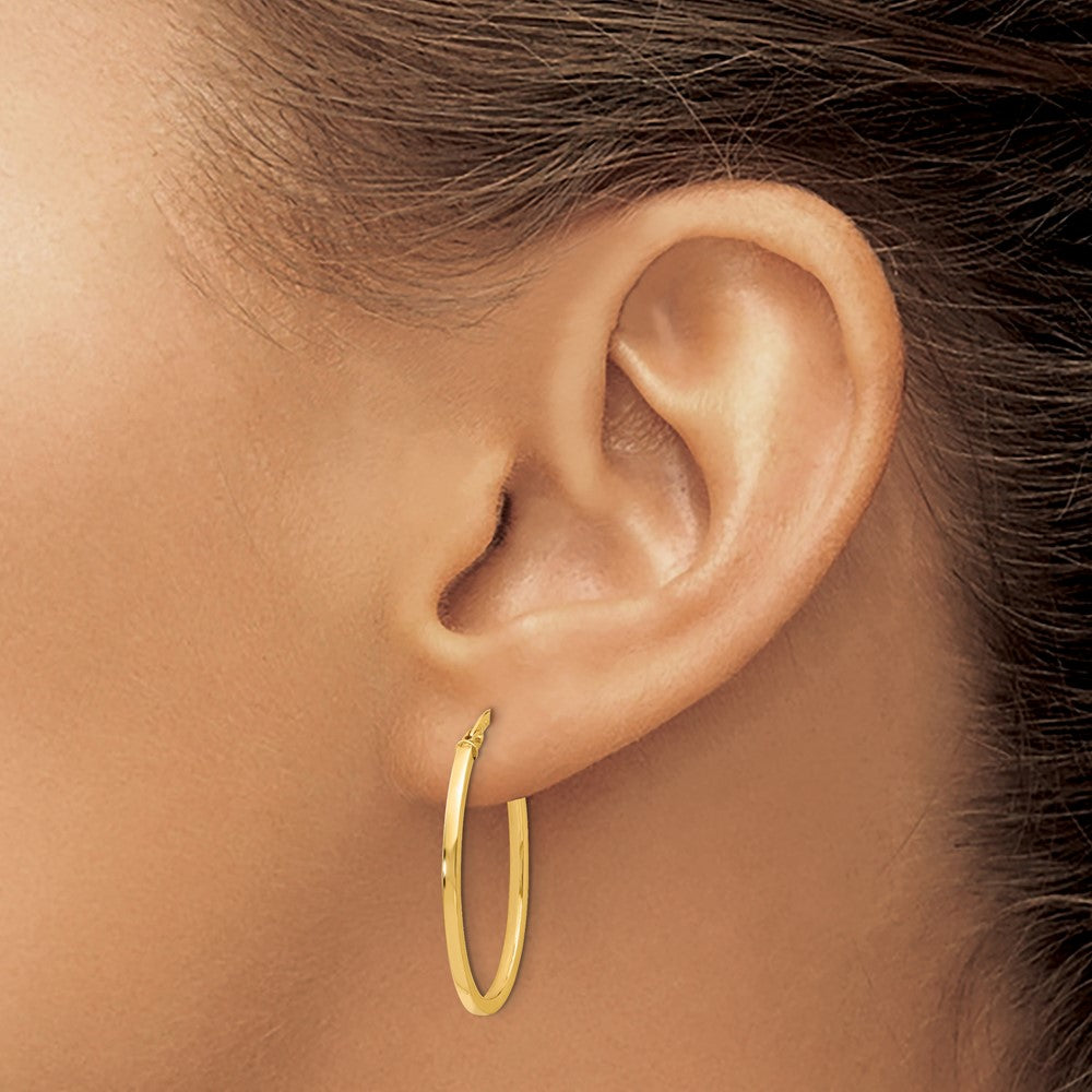 14K Yellow Gold Polished Oval Hoop Earrings