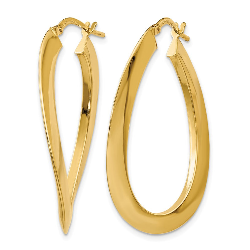 14K Yellow Gold Polished Twisted Oval Hoop Earrings