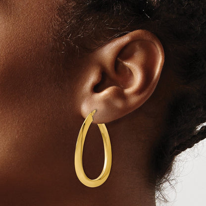 14K Yellow Gold Polished Twisted Oval Hoop Earrings