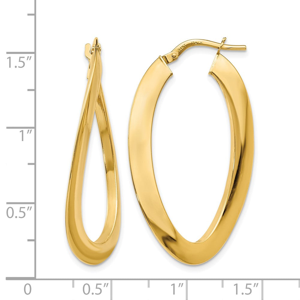 14K Yellow Gold Polished Twisted Oval Hoop Earrings