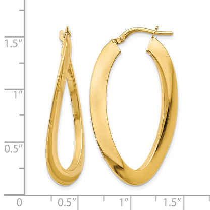 14K Yellow Gold Polished Twisted Oval Hoop Earrings