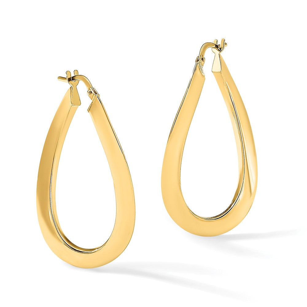 14K Yellow Gold Polished Twisted Oval Hoop Earrings