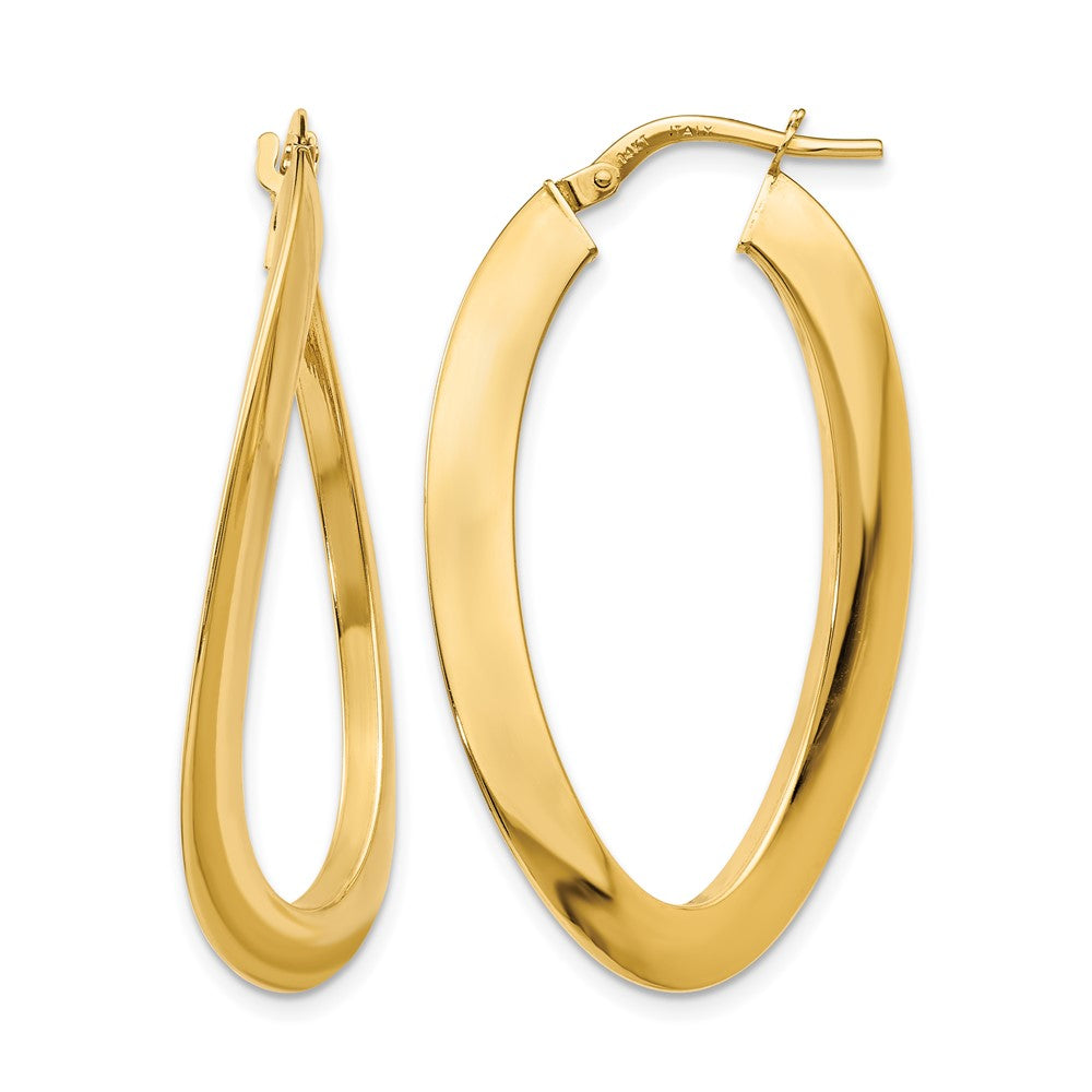14K Yellow Gold Polished Twisted Oval Hoop Earrings
