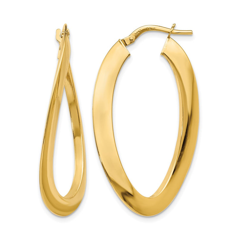 14K Yellow Gold Polished Twisted Oval Hoop Earrings