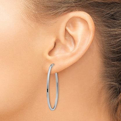 14K White Gold Polished Oval Hoop Earrings