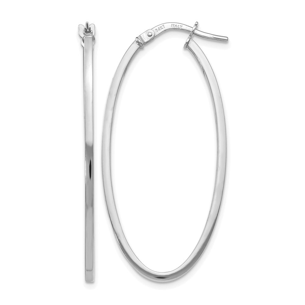 14K White Gold Polished Oval Hoop Earrings