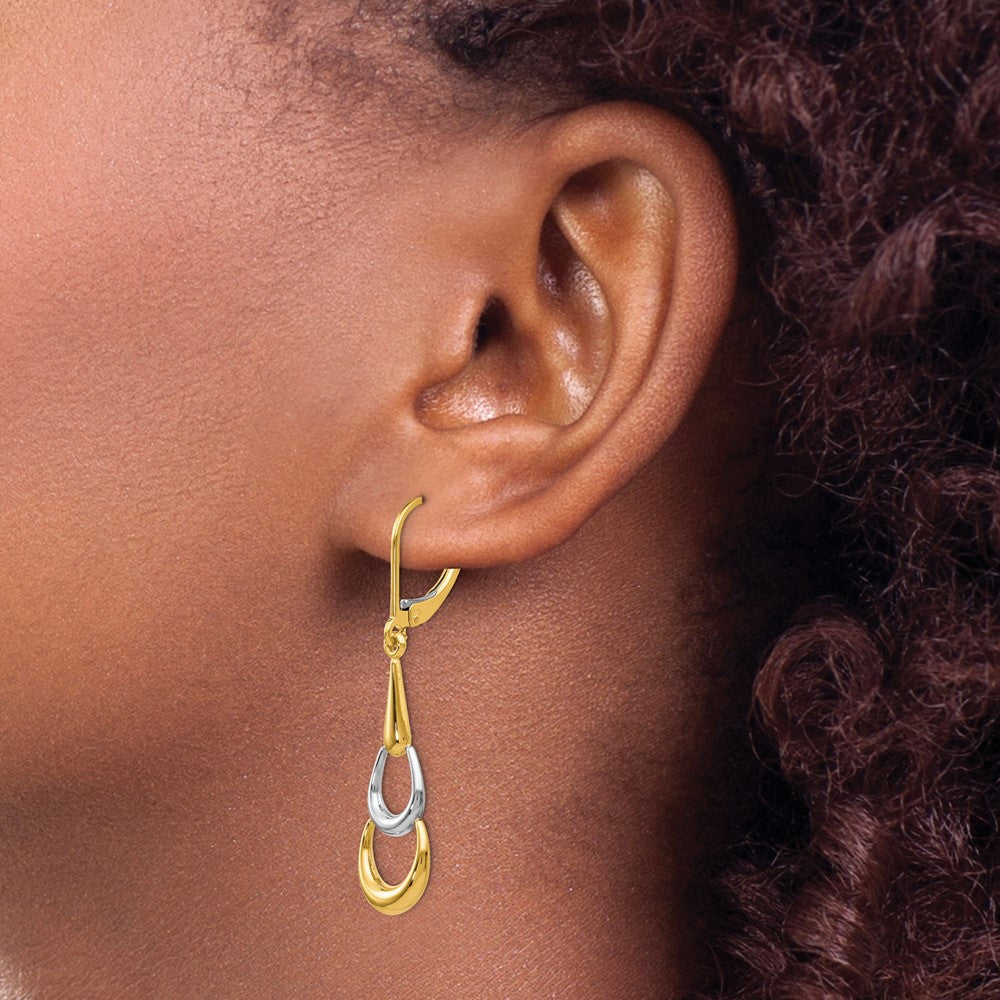 14K Two-Tone Polished Leverback Earrings