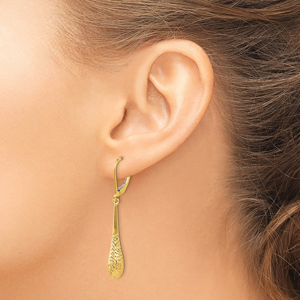 14K Yellow Gold D/C Leverback Earrings