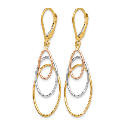 14K Tri-Color Leverback Earrings