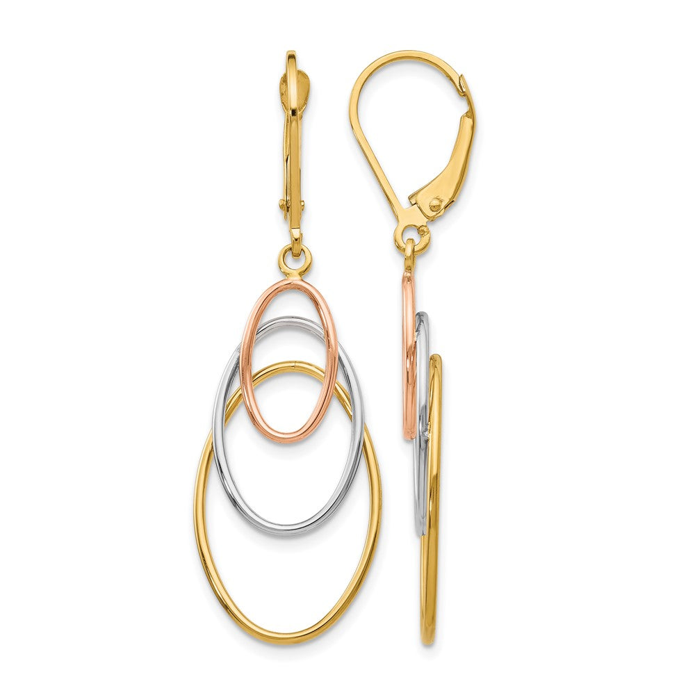 14K Tri-Color Leverback Earrings