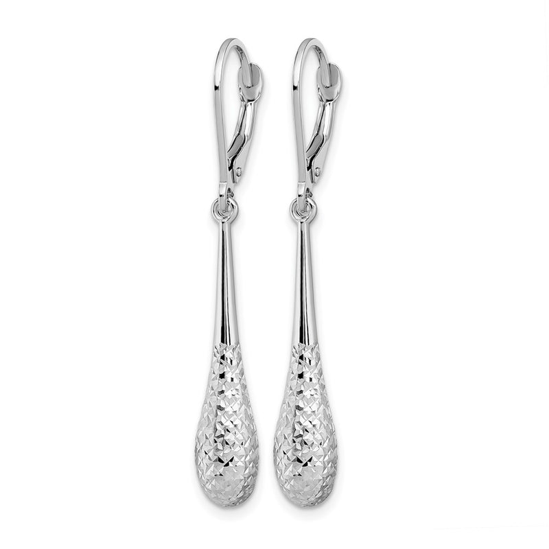 14K White Gold D/C Leverback Earrings