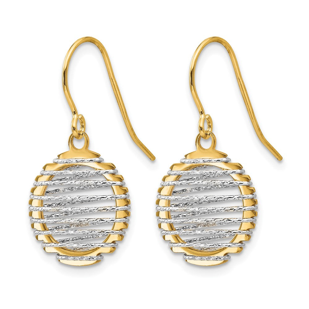 14K Two Tone Wire Wrapped Dangle Shepherd Hook Earrings