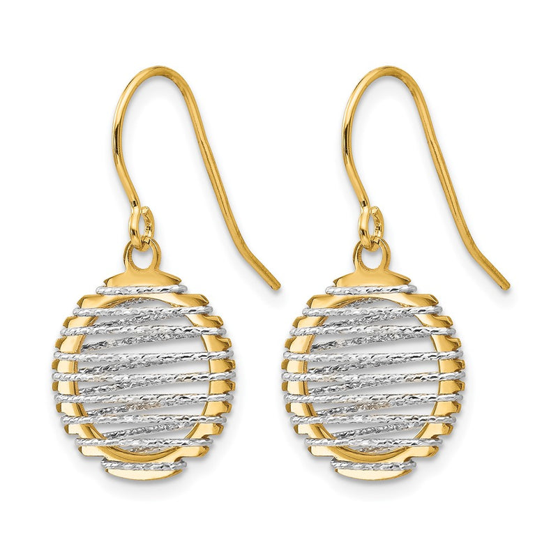 14K Two Tone Wire Wrapped Dangle Shepherd Hook Earrings