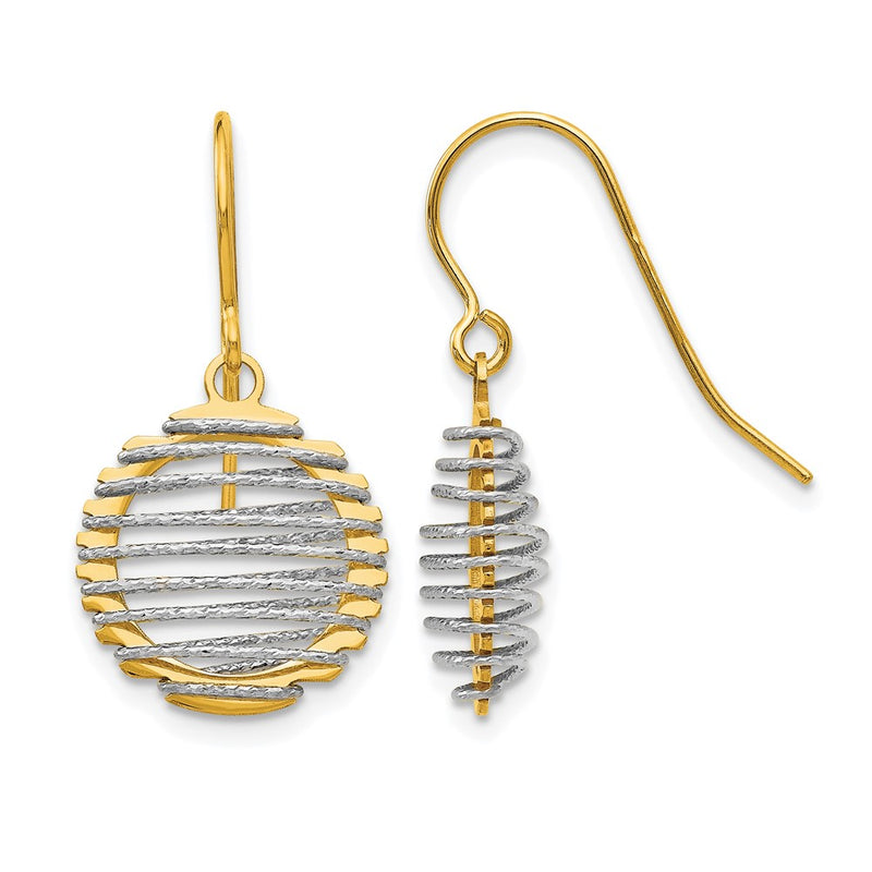 14K Two Tone Wire Wrapped Dangle Shepherd Hook Earrings