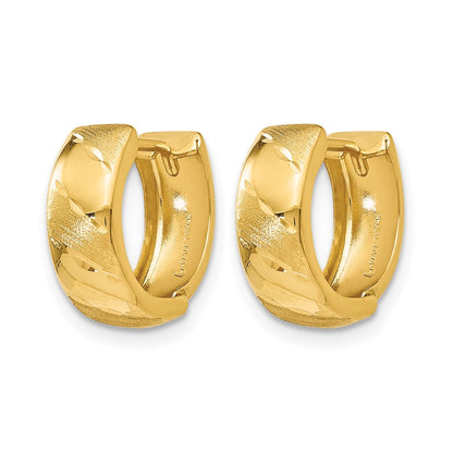 14K Yellow Gold Polished And Satin Hinged Hoop Earrings