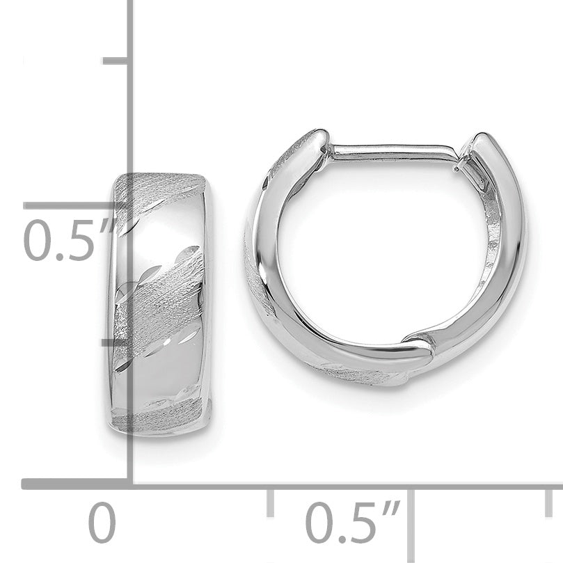 14K White Gold Polished And Satin Hinged Hoop Earrings