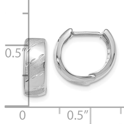 14K White Gold Polished And Satin Hinged Hoop Earrings