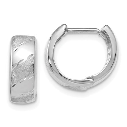 14K White Gold Polished And Satin Hinged Hoop Earrings