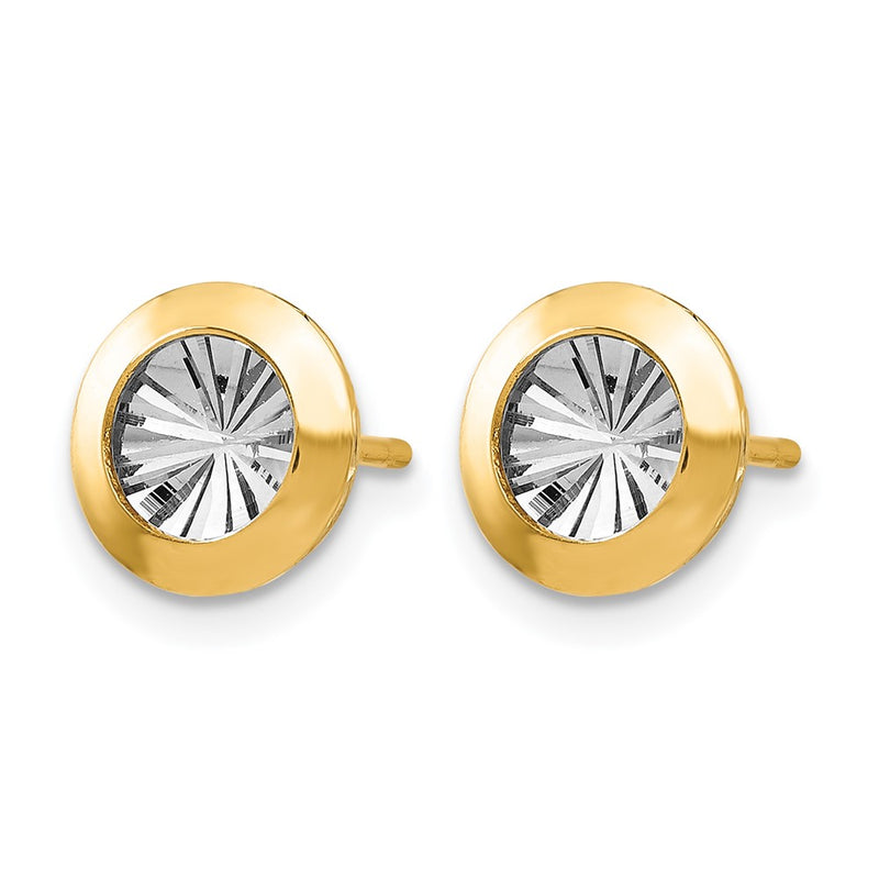 14K Yellow & Rhodium And Polished D/C Post Earrings
