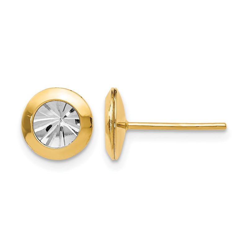 14K Yellow & Rhodium And Polished D/C Post Earrings