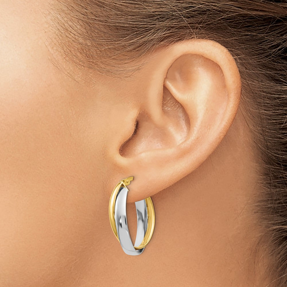 14K Two Tone Polished Double Oval Hoop Earrings